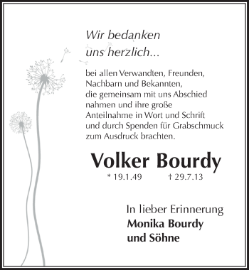 Traueranzeige von Volker Bourdy von Pegnitz-Zeitung